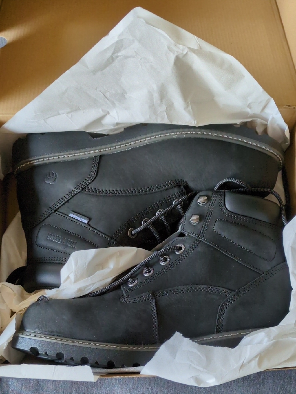 Wolverine Black Lace-Up Work Boots